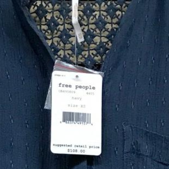 NWT Free People Top Navy  Lace Back Detail - Picture 3 of 4